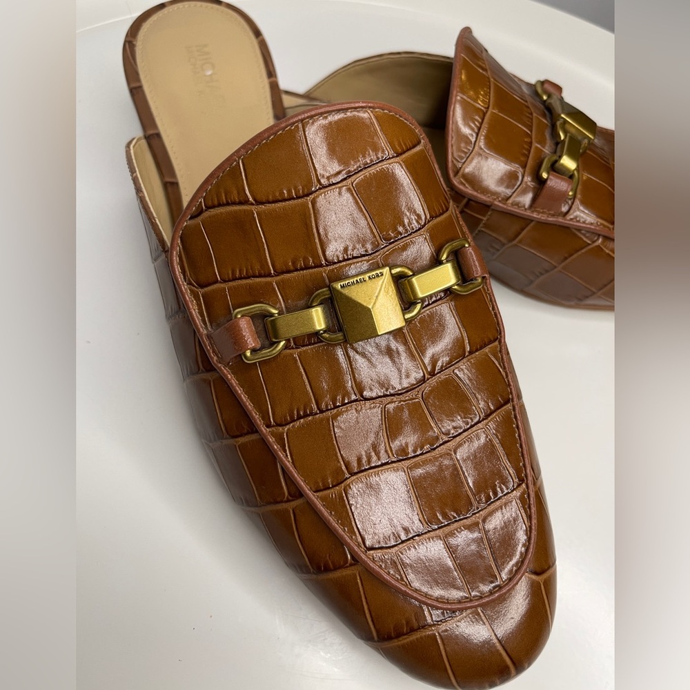 Michael Kors Charlton Crocodile embossed Leather slide